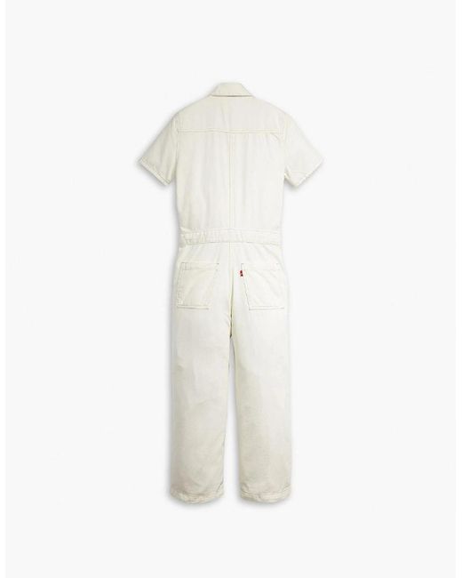 Levi's White Levi's Heritage Collared Neck Short Sleeve Solid Patterned Jumpsuit