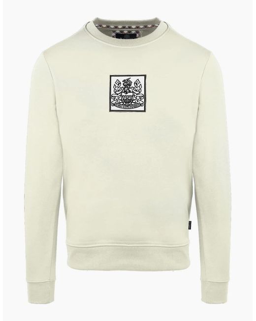 Aquascutum White Crew Neck Ribbed Collar Long Sleeve Sweatshirt for men