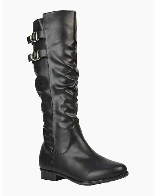 XY London Black Ladies Mia Slouch Flat Knee High Sock Boots