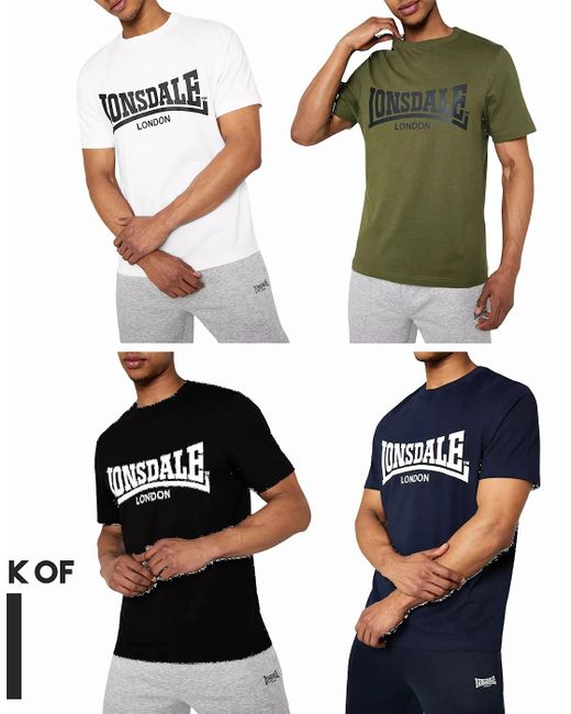 Lonsdale Multicolor T Shirts 4 Pack Bundle Crew Neck Regular Fit Summer Graphic Tee for men