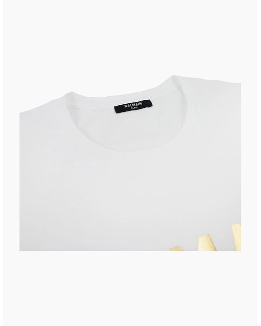 Balmain White Metallic Logo Tshirt Gad for men