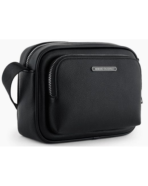 ARMANI EXCHANGE Black Metal Logo Rectagular Bag for men