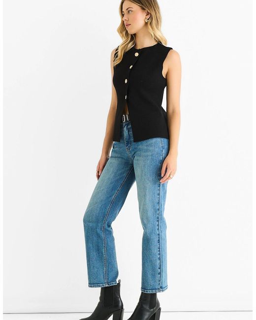 Gini London Blue Button Front Compact Knit Waistcoat
