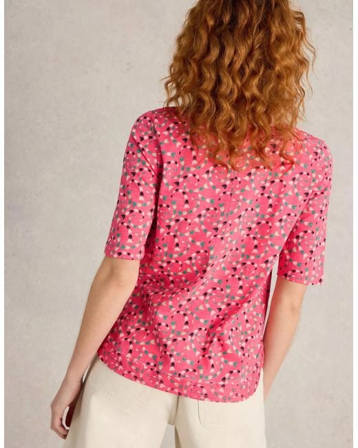 White Stuff Pink Weaver Jersey Tee Coral Print