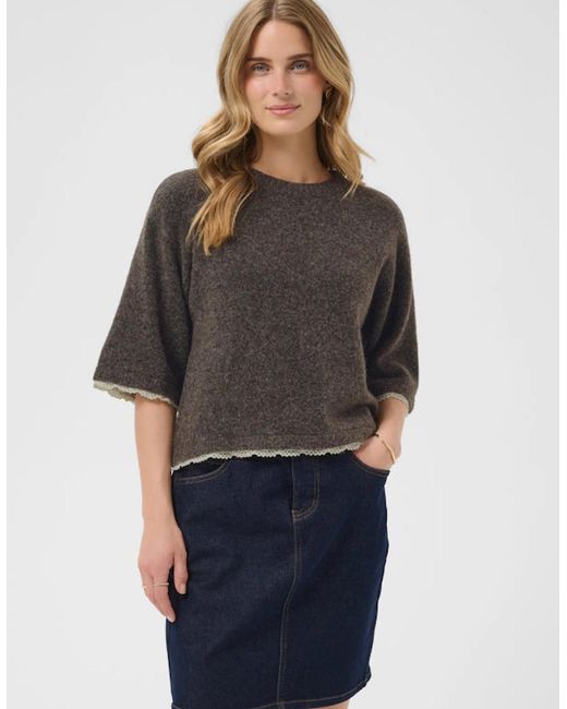 Cream Gray Kibana Knit Pullover Chocolate