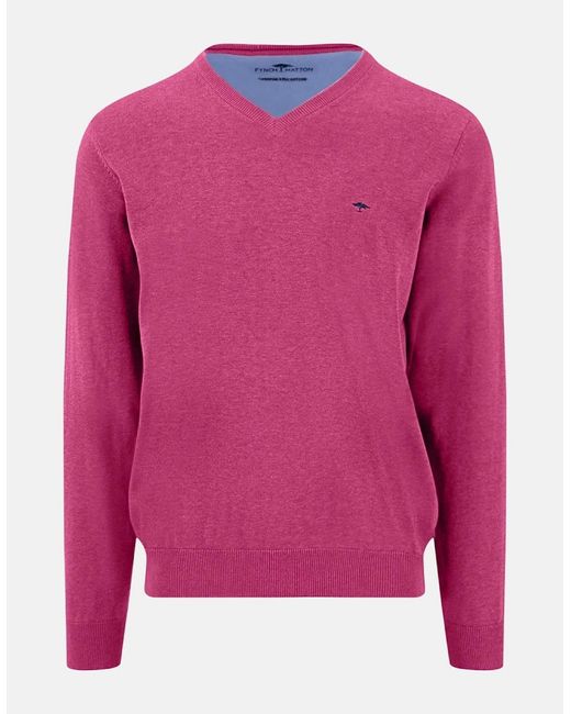 Fynch-Hatton Pink V-Neck Fine Knit Cotton Sweater Malaga for men