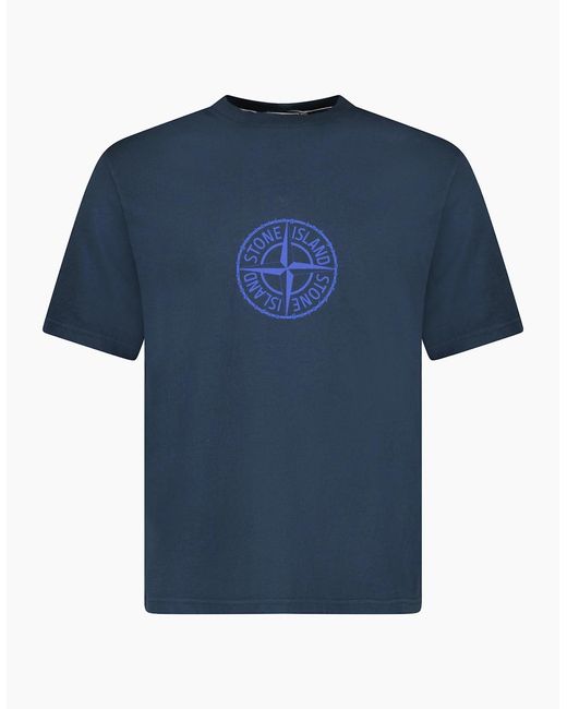 Stone Island Blue Compass-Print Crewneck T-Shirt for men