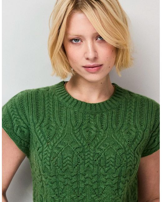 Ro&zo Green Cable Knit Wool Cap Sleeve Jumper