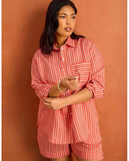 Live Unlimited London Orange Modal Stripe Shirt With Patch Pocket