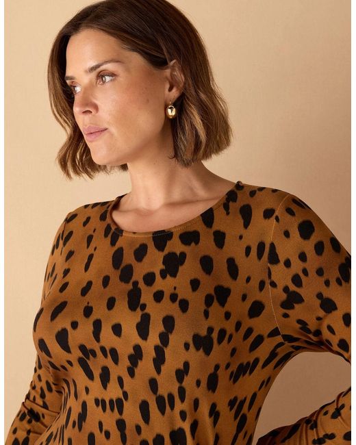 Live Unlimited London Brown Animal Print Ruched Jersey Dress