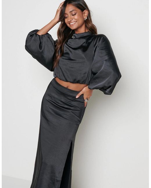 Pretty Lavish Gray Yasmin Balloon Sleeve Crop Blouse