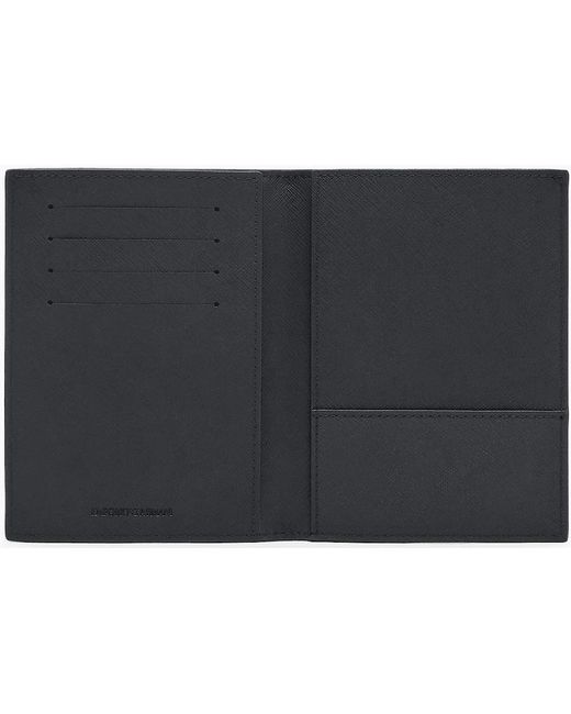 Emporio Armani Black Asv Eagle Logo Leather Passport Holder for men