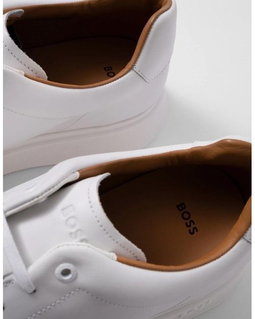 Boss White Boss Bulton Runn Polished Leather Trainers With Rubber Outsole Nos for men