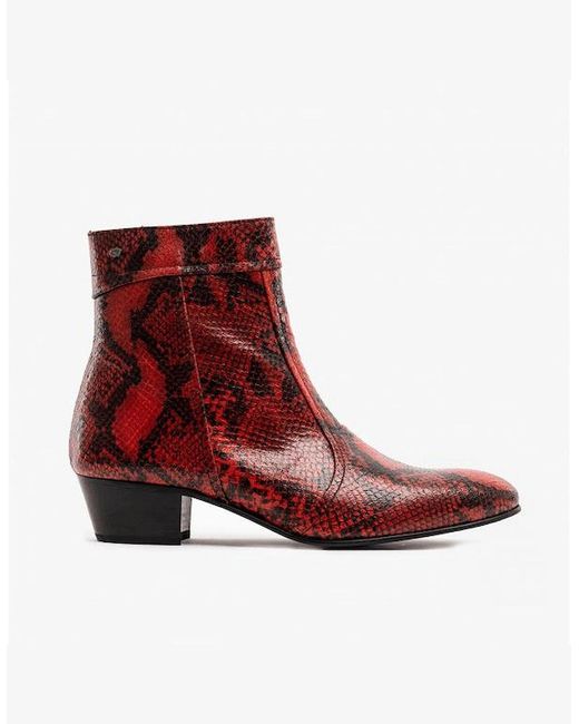 Club Cubano Red Emmanuel Snakeprint Leather Cuban Heel Boots Fuego for men