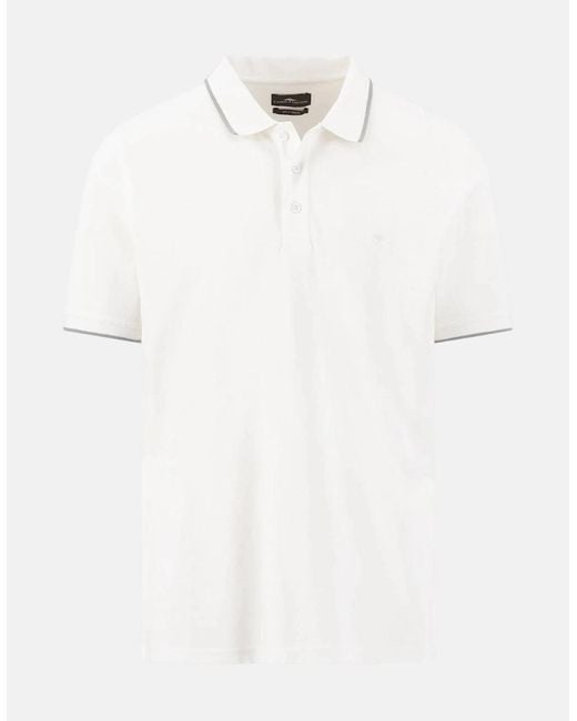 Fynch-Hatton White Contrast Tipped 2-Ply Cotton Polo Shirt for men