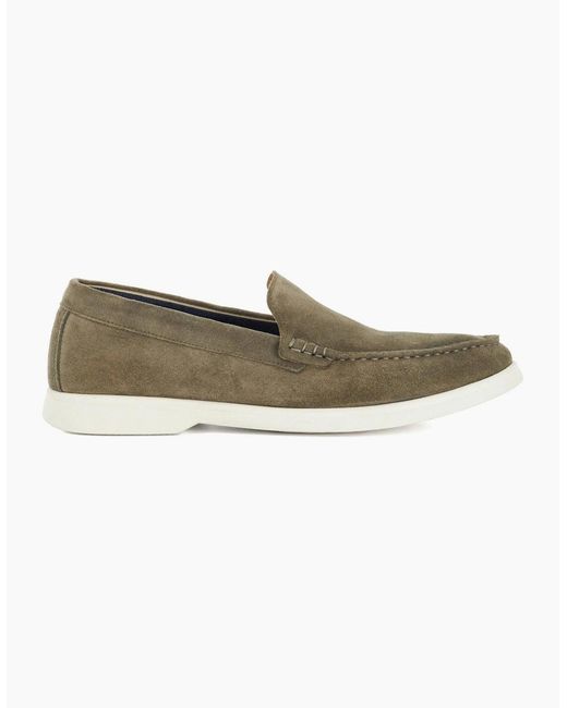 Dune Green Dune Buftonn Suede Khaki Loafers for men
