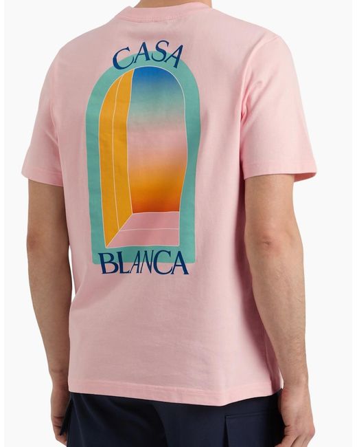 Casablanca Pink T Shirts Shorts Sleeve Crew Neck Gradient Arch Logo Cotton Tops for men