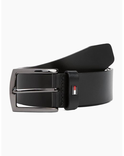 Tommy Hilfiger Black Denton Enamel Flag Leather Belt for men