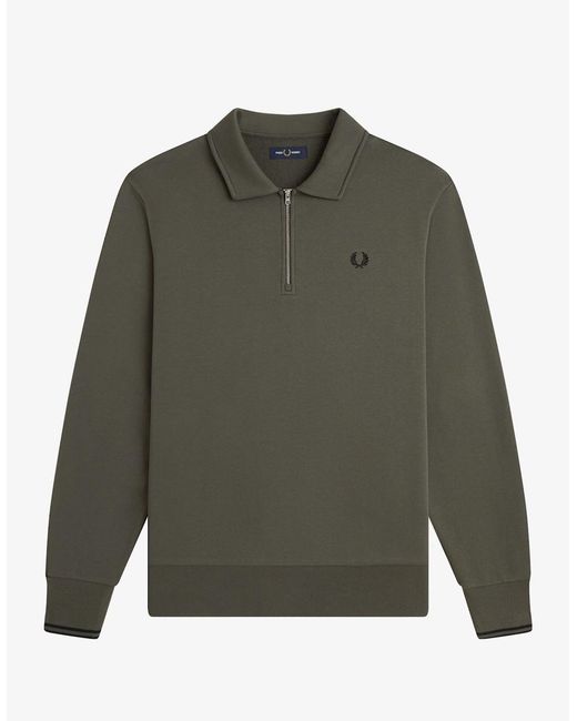Fred Perry Green M2426 Half Zip Collared Sweatshirt for men