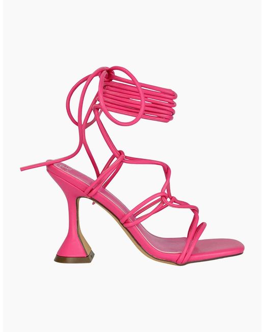 XY London Pink Ladies Briar Square Toe Lace Up Sculptured Mid Heel Sandals