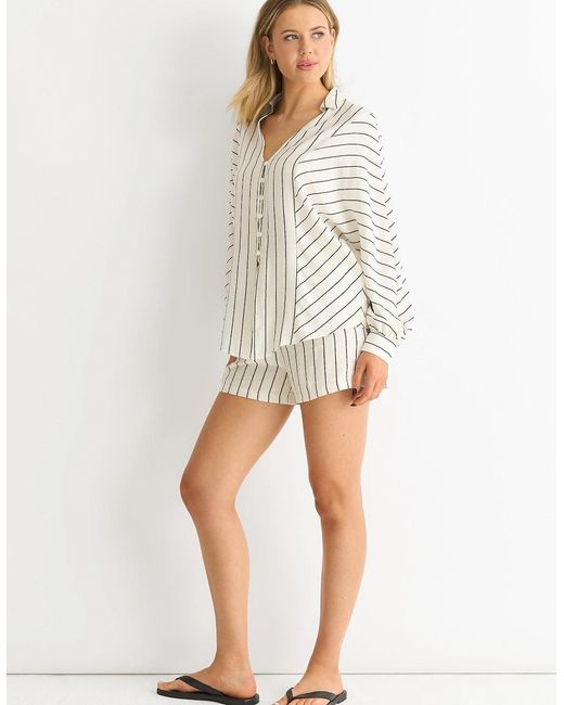 Gini London White Long Sleeve Batwing Stripe Shirt