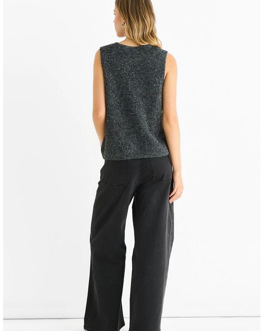 Gini London Gray Sequin Sparkle V Neck Vest Knit Jumper