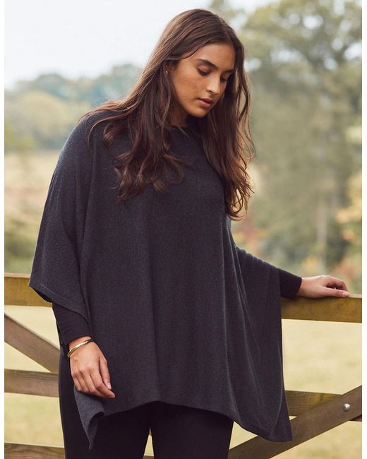 Live Unlimited London Blue Cashmere-Blend Knit Poncho