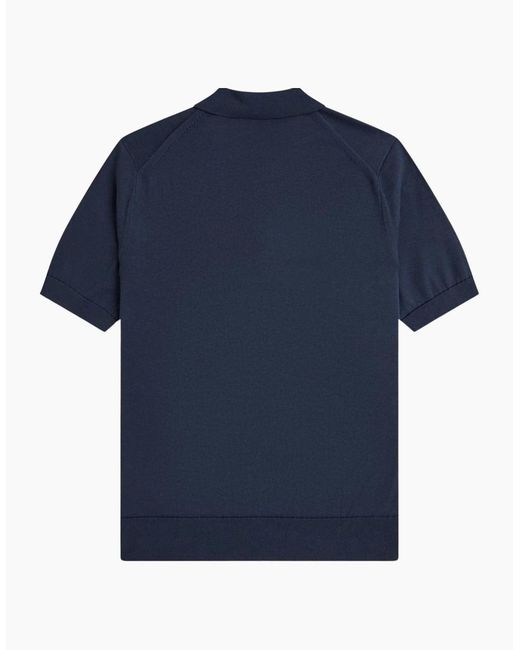 Fred Perry Blue Cotton Knitted Polo Shirt for men