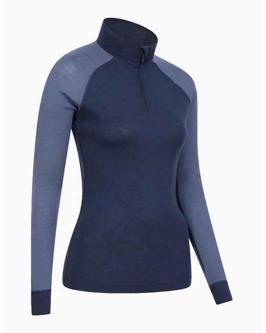 Mountain Warehouse Blue Ladies Merino Wool Zip Neck Thermal Top