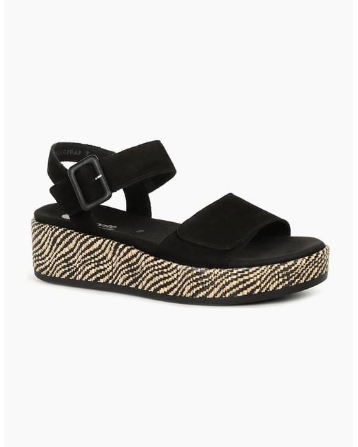 Remonte Black Tapestry Wedge Sandals