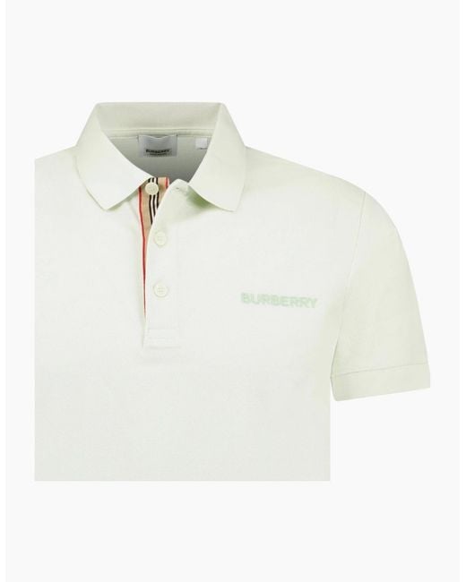 Burberry White 'Hartford' Check Placket Polo Pistachio for men