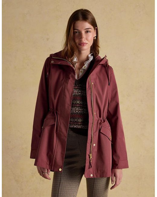 Joules Red Portwell Waterproof Hoodie Raincoat With Adjustable Waist Oxblood