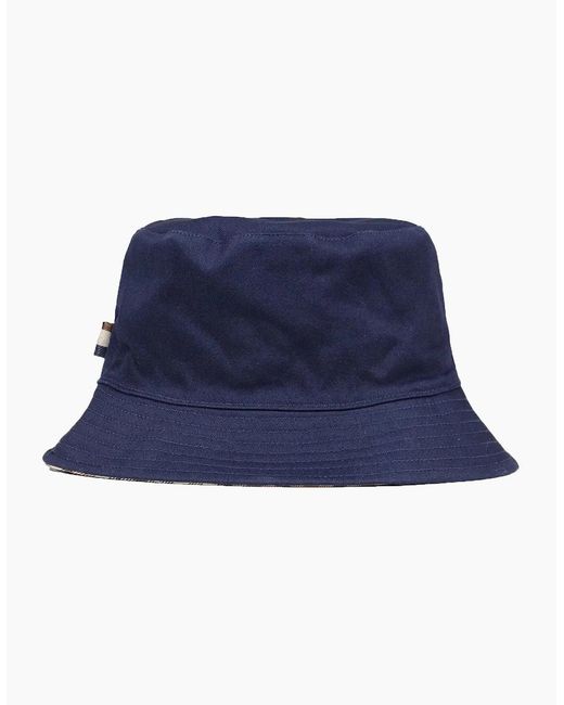 Aquascutum Blue Reversable Cotton Bucket Hat Check for men