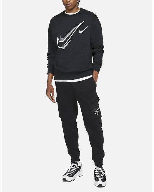 Nike Black Dq3946 Tracksuits Multi Swoosh Fleece Sweatshirt Cargo Cuffed Jogger for men