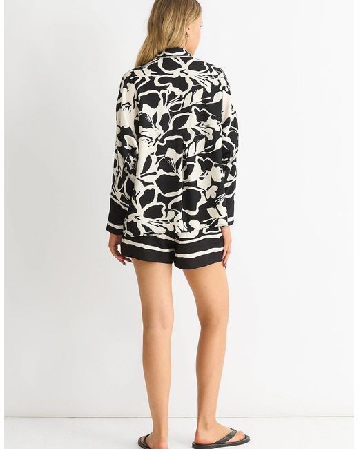 Gini London Gray Border Print Viscose Oversized Shirt