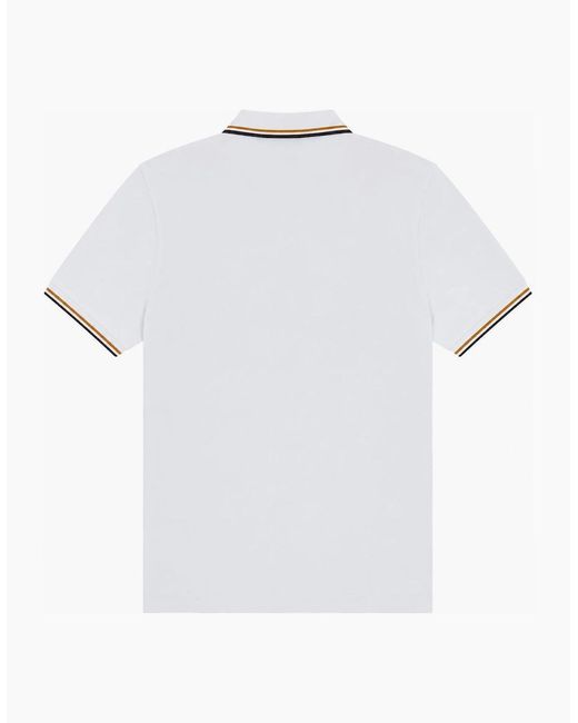 Fred Perry White Twin Tipped Polo Shirt Dusky/Dark Caramel/Night for men