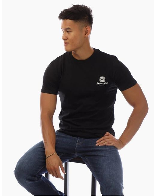 Aquascutum Black Logo Print Regular Fit Crew Neck T-Shirt for men