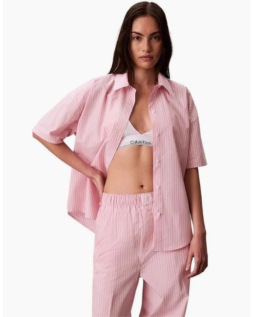 Calvin Klein Pink Cotton Poplin Sera Stripe Pyjama Set, Cradle