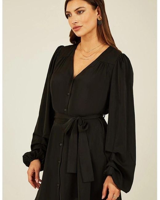 Mela London Black Balloon Sleeve V-Neck Mini Shirtdress