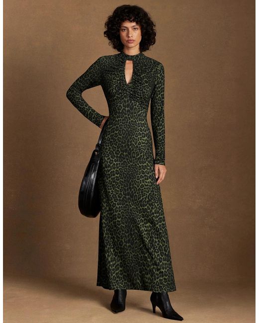 Ro&zo Green Petite Animal Print Keyhole Dress