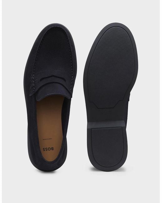 Boss Blue Boss Sienne Suede Loafers With Logo Penny Trim for men