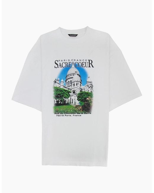 Balenciaga White Sacré-Coeur Print Oversized T-Shirt for men