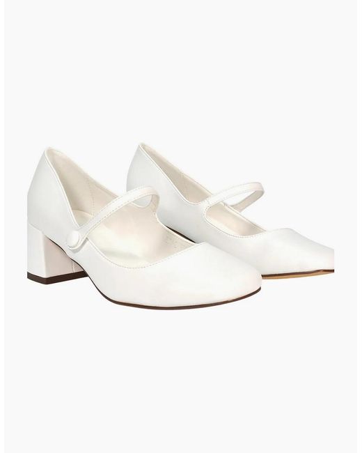 XY London White Ladies Leneka Front Strap Low Block Heel Court Shoes
