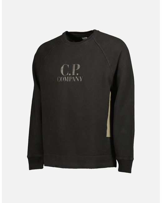 C P Company Black Diagonal Fleece Logo Sweatshirt for men