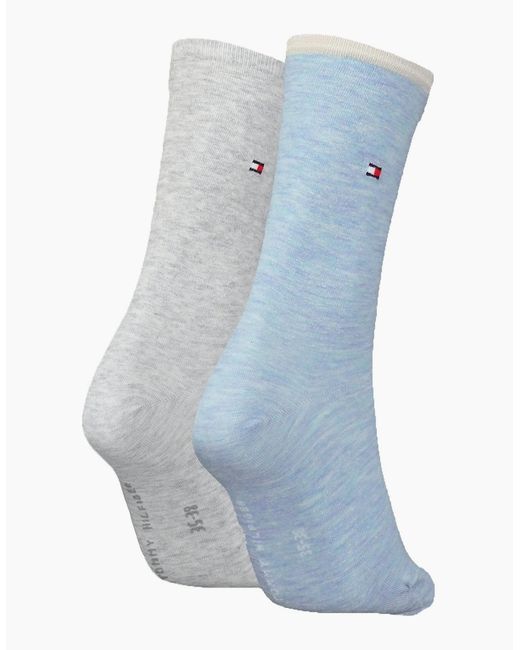 Tommy Hilfiger Blue 2-Pack Classic Embroidered Logo Socks, Light Melange