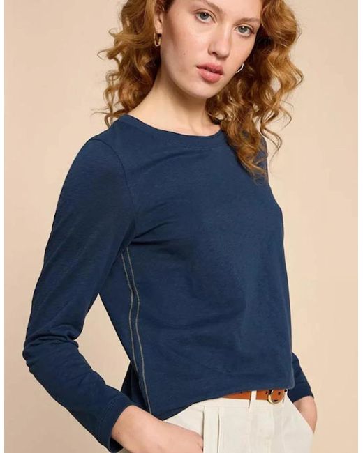 White Stuff Blue Clara Long Sleeve Tee Dark
