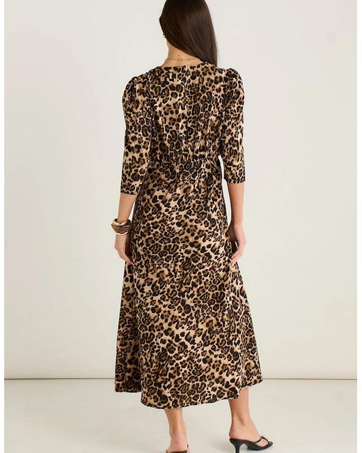 Gini London Natural Animal Print Satin Shift Midi Dress