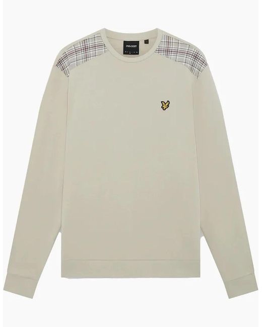 Lyle & Scott White Lyle & Scott Check Panelled Crewneck Sweatshirt for men