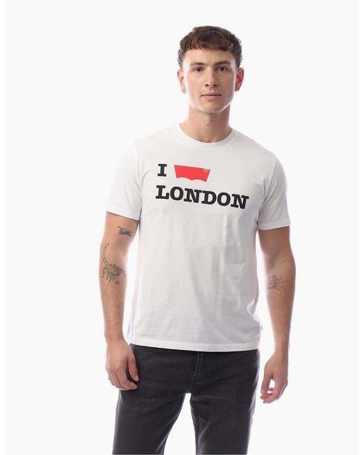 Levi's White Levi's Levi London Text Graphic Crew Neck Short Sleeve T-Shirt for men