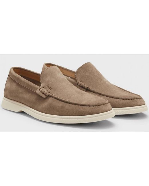 Boss White Sienne Moccasin Suede Loafers for men